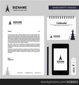 Eiffel tower Business Letterhead, Calendar 2019 and Mobile app design vector template