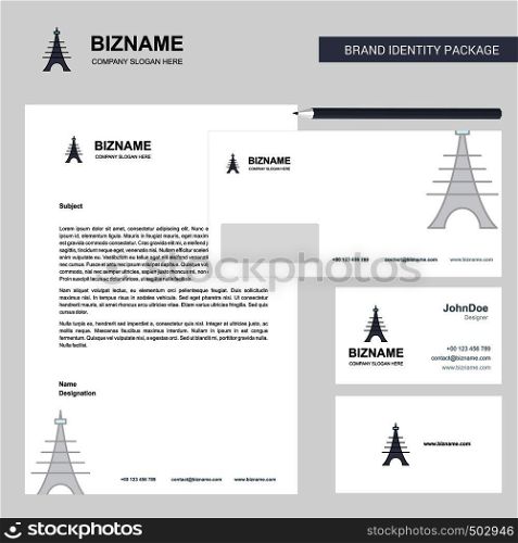 Eiffel tower Business Letterhead, Envelope and visiting Card Design vector template