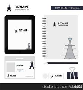 Eiffel tower Business Logo, Tab App, Diary PVC Employee Card and USB Brand Stationary Package Design Vector Template