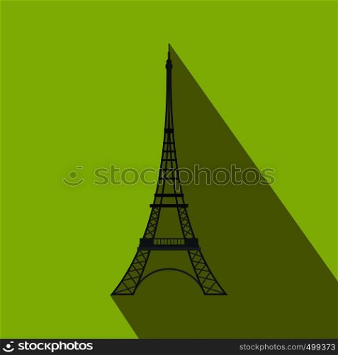Eiffel Tower icon in flat style on a green background. Eiffel Tower icon, flat style
