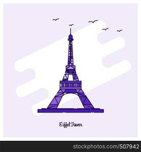 EIFFEL TOWER Landmark Purple Dotted Line skyline vector illustration