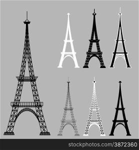 Eiffel Tower Silhouettes Isolared on Grey Background.. Eiffel Tower