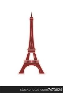 Eiffel Tower travel sticker with famous world sight. Popular European landmark from Paris. Metal construction of France vector illustration isolated.. Eiffel Tower Travel Sticker with Famous Sight