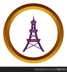 Eiffel Tower vector icon in golden circle, cartoon style isolated on white background. Eiffel Tower vector icon