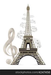 Eiffel Tower with musical notes and a treble clef