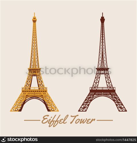 Eiffel tower within two design,silhouette and cartoon version,famous landmark and travel of France