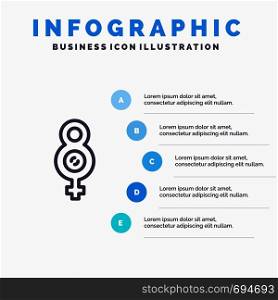 Eight, 8, Symbol, Female Blue Infographics Template 5 Steps. Vector Line Icon template