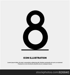 Eight, 8th, 8, Solid Black Glyph Icon