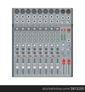 eight channels professional studio sound mixer. vector flat design concert sound mixer with knobs sliders and inputs