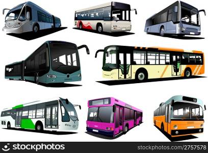 Eight city buses. Coach. Vector illustration