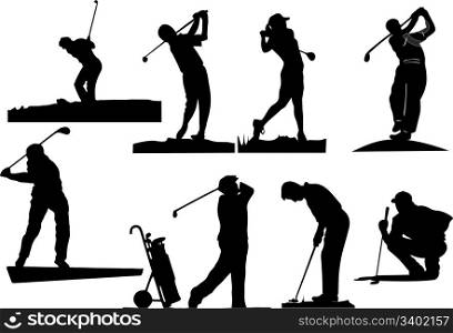 Eight golfer silhouettes