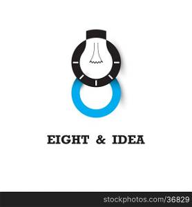 Eight number icon and light bulb abstract logo design vector template.Business and education logotype idea concept.Vector illustration