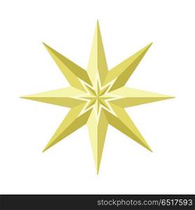 Eight-pointed star vector illustration. Traditional Christmas decorative element isolated on white background. Holidays symbol. Flat design. For gift wrapping, greetings, invitations, printings design. Eight-pointed Star Illustration in Flat Design. Eight-pointed Star Illustration in Flat Design