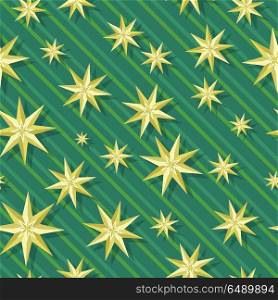 Eight-pointed star vector seamless pattern. Traditional Christmas decorative element on striped background. Holidays ornament. Flat design. For gift wrapping, greetings, invitations, printings design. Eight-pointed stars Seamless Pattern Vector . Eight-pointed stars Seamless Pattern Vector
