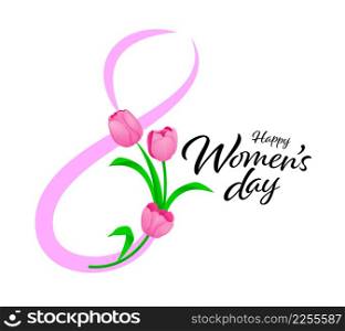 Eight with tulips icon design. International womens day, Vector illustration.