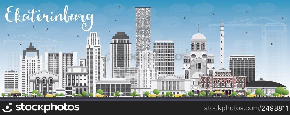 Ekaterinburg Skyline with Gray Buildings and Blue Sky. Vector Illustration. Business Travel and Tourism Concept with Modern Buildings. Image for Presentation Banner Placard and Web Site.