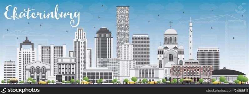 Ekaterinburg Skyline with Gray Buildings and Blue Sky. Vector Illustration. Business Travel and Tourism Concept with Modern Buildings. Image for Presentation Banner Placard and Web Site.