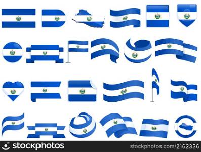 El Salvador icons set cartoon vector. Country flag. Freedom culture. El Salvador icons set cartoon vector. Country flag