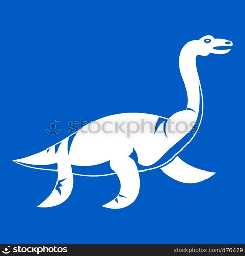 Elasmosaurine dinosaur icon white isolated on blue background vector illustration. Elasmosaurine dinosaur icon white