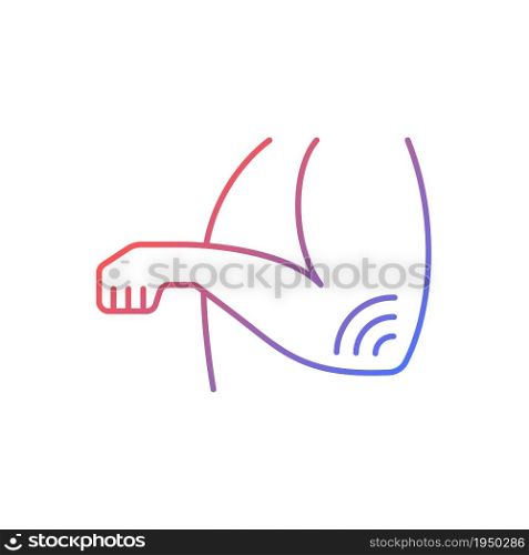 Elbow rheumatism gradient linear vector icon. Soft tissue disorder. Rheumatoid arthritis. Throbbing pain in joint. Thin line color symbol. Modern style pictogram. Vector isolated outline drawing. Elbow rheumatism gradient linear vector icon