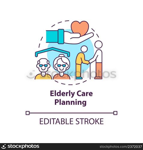 Elderly care planning concept icon. Nursing and support. Social planning example abstract idea thin line illustration. Isolated outline drawing. Editable stroke. Arial, Myriad Pro-Bold fonts used. Elderly care planning concept icon