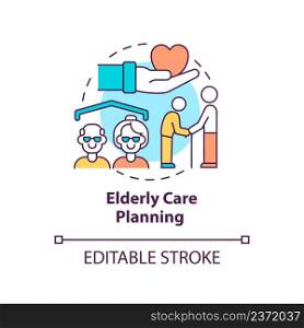 Elderly care planning concept icon. Nursing and support. Social planning example abstract idea thin line illustration. Isolated outline drawing. Editable stroke. Arial, Myriad Pro-Bold fonts used. Elderly care planning concept icon