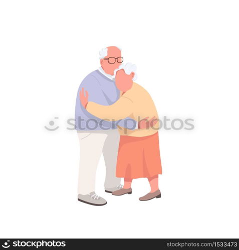 Elderly couple flat color vector faceless characters. Golden marriage. Grandmother and grandfather. Family relationship isolated cartoon illustration for web graphic design and animation. Elderly couple flat color vector faceless characters