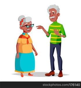 Elderly Couple Vector. Grandpa With Grandmother. Black, Afro American. Lifestyle. Couple Of Elderly People. Isolated Flat Cartoon Illustration. Elderly Couple Vector. Modern Grandparents. Elderly Family. Grey-haired Characters. Isolated Flat Cartoon Illustration