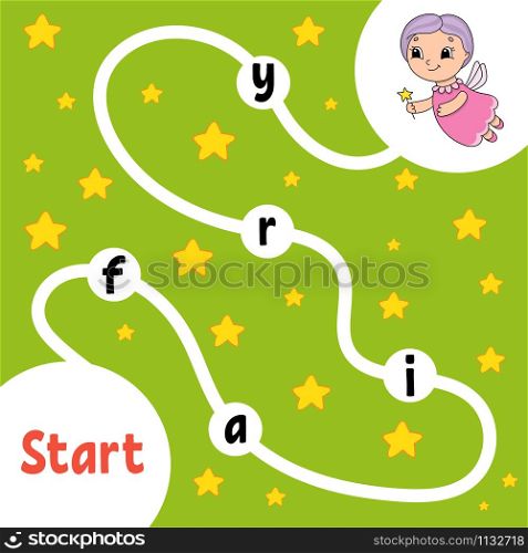 Elderly fairy. Logic puzzle game. Learning words for kids. Find the hidden name. Education developing worksheet. Activity page for study English. Isolated vector illustration. Cartoon style.