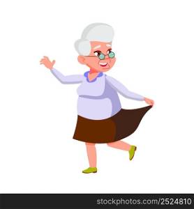 Elderly Grandmother Dancing Active Dance Vector. Caucasian Aged Lady Graceful Dance Performance On Birthday Party. Smiling Character Festival Funny Leisure Time Flat Cartoon Illustration. Elderly Grandmother Dancing Active Dance Vector