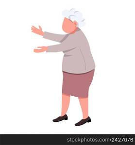 Elderly lady stretching arms forward semi flat color vector character. Posing figure. Full body person on white. Simple cartoon style illustration for web graphic design and animation. Elderly lady stretching arms forward semi flat color vector character