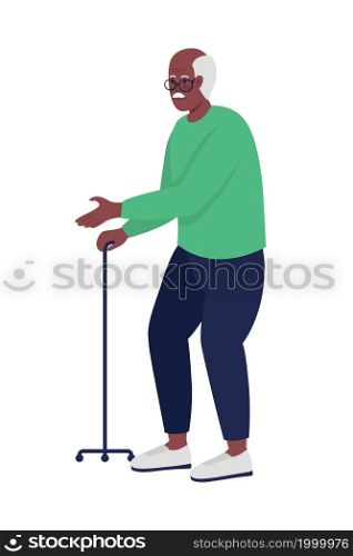 Elderly man walking semi flat color vector character. Posing figure. Full body person on white. Grandfather with stick isolated modern cartoon style illustration for graphic design and animation. Elderly man walking semi flat color vector character