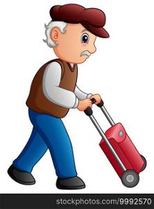 Elderly man with a suitcase illustration