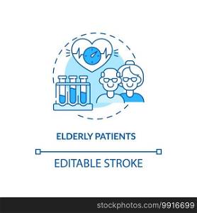 Elderly patients concept icon. Health screening age group idea thin line illustration. Heart disease. Disease and disability prevention. Vector isolated outline RGB color drawing. Editable stroke. Elderly patients concept icon