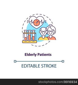 Elderly patients concept icon. Health screening age group idea thin line illustration. Heart disease. Age-related health conditions. Vector isolated outline RGB color drawing. Editable stroke. Elderly patients concept icon