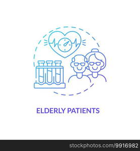 Elderly patients concept icon. Health screening age group idea thin line illustration. Heart disease. Disease and disability prevention. Hearing test. Vector isolated outline RGB color drawing. Elderly patients concept icon