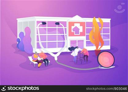 Elderly people caregiving, assistance. Healthcare, medical center. Nursing home, nursing residential care, physical therapy service concept. Vector isolated concept creative illustration. Nursing home concept vector illustration