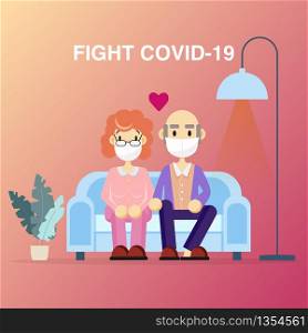 Elderly retirement wear masks protection fight covid-19 sitting comfortable for a healthy family concept. flat character. Abstract people. Health and medical. Flat design. Vector illustration.