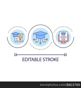 Elearning certification loop concept icon. Online education diploma. Digital materials studying abstract idea thin line illustration. Isolated outline drawing. Editable stroke. Arial font used. Elearning certification loop concept icon