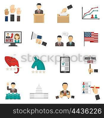 Election Color Icons. Set of color icons about vote and election american government isolated vector illustration