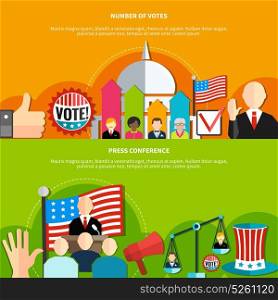 Election Conference and Vote. Election conference horizontal banner flat set with votes counting elements vector illustration