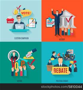 Election design concept set with voting and political debate flat icons isolated vector illustration. Election Flat Set