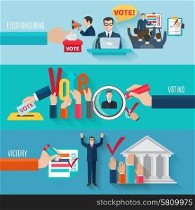 Election horizontal banners set with flat voting elements isolated vector illustration. Election Banners Set