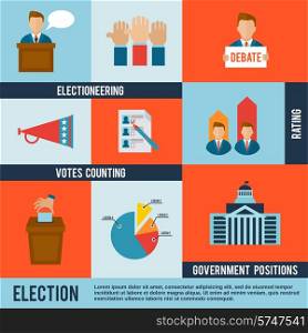 Election votes counting debate and rating icon flat set isolated vector illustration
