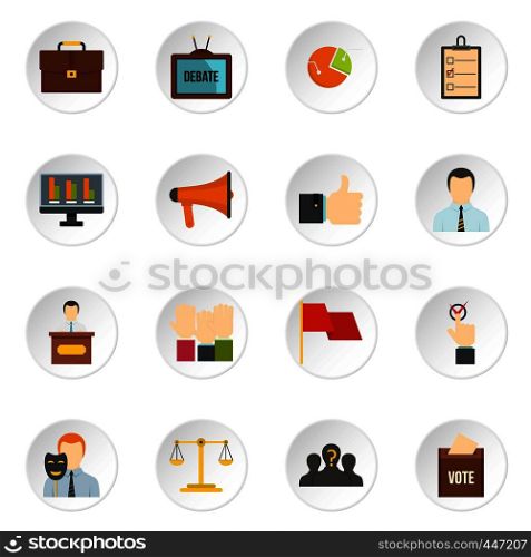 Election voting icons set in flat style isolated vector icons set illustration. Election voting icons set in flat style