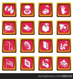 Election voting icons set vector pink square isolated on white background . Election voting icons set pink square vector