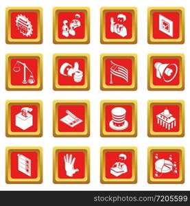 Election voting icons set vector red square isolated on white background . Election voting icons set red square vector