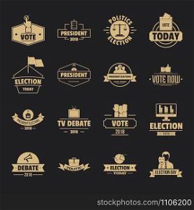 Election voting logo icons set. Simple illustration of 16 election voting logo vector icons for web. Election voting logo icons set, simple style