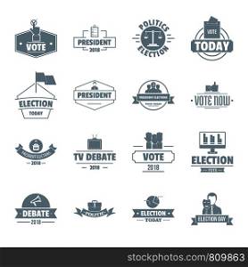 Election voting logo icons set. Simple illustration of 16 election voting logo vector icons for web. Election voting logo icons set, simple style