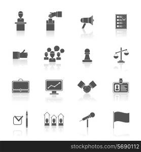 Elections and voting black icons set with rating debate megaphone isolated vector illustration
